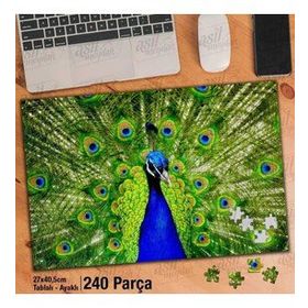 Asil Hobi Renkli Tüylü Tavus Kuşu-Hayvan-Doğa Yapboz-Ayak Destekli Çerçeveli 240 Parça Puzzle