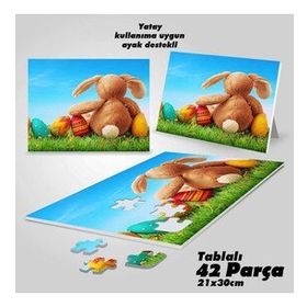 Asil Hobi Renkli Yumurtalar-Oyuncak Tavşan Yapboz-Ayak Destekli Çerçeveli 42 Parça Puzzle