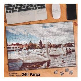 Asil Hobi Retro-Beyaz Kuğular-Deniz-Manzara Yapboz-Ayak Destekli Çerçeveli 240 Parça Puzzle
