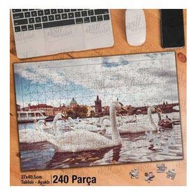 Asil Hobi Retro-Beyaz Kuğular-Deniz-Manzara Yapboz-Ayak Destekli Çerçeveli 240 Parça Puzzle