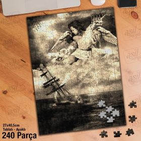 Asil Hobi Retro-Bulutlar-Gemi-Kanatlı Melek Yapboz-Ayak Destekli Çerçeveli 240 Parça Puzzle