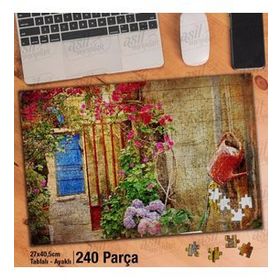 Asil Hobi Retro-Mavi Kapı-Renkli Çiçekler Yapboz-Ayak Destekli Çerçeveli 240 Parça Puzzle