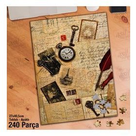 Asil Hobi Saat-Anahtar-Mektuplar-Nostalji Yapboz-Ayak Destekli Çerçeveli 240 Parça Puzzle