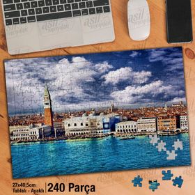 Asil Hobi Saat Kulesi-Deniz-Evler-Manzara Yapboz-Ayak Destekli Çerçeveli 240 Parça Puzzle