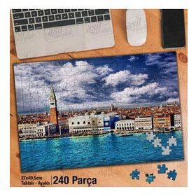 Asil Hobi Saat Kulesi-Deniz-Evler-Manzara Yapboz-Ayak Destekli Çerçeveli 240 Parça Puzzle