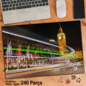 Asil Hobi Saat Kulesi-Gece-Şehir-Manzara Yapboz-Ayak Destekli Çerçeveli 240 Parça Puzzle