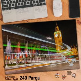 Asil Hobi Saat Kulesi-Gece-Şehir-Manzara Yapboz-Ayak Destekli Çerçeveli 240 Parça Puzzle