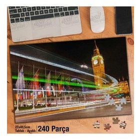 Asil Hobi Saat Kulesi-Gece-Şehir-Manzara Yapboz-Ayak Destekli Çerçeveli 240 Parça Puzzle