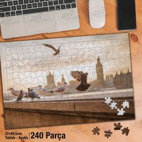 Asil Hobi Saat Kulesi-Martı-Kuş-Doğa-Hayvan Yapboz-Ayak Destekli Çerçeveli 240 Parça Puzzle