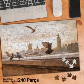 Asil Hobi Saat Kulesi-Martı-Kuş-Doğa-Hayvan Yapboz-Ayak Destekli Çerçeveli 240 Parça Puzzle