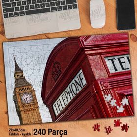 Asil Hobi Saat Kulesi Ve Kırmızı Telefon Kulubesi Yapboz-Ayak Destekli Çerçeveli 240 Parça Puzzle