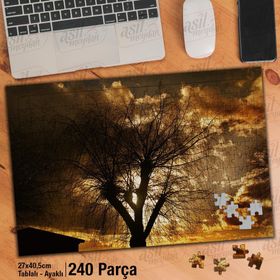 Asil Hobi Saçaklı Ağaç-Gün Batımı-Gökyüzü Yapboz-Ayak Destekli Çerçeveli 240 Parça Puzzle