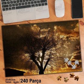 Asil Hobi Saçaklı Ağaç-Gün Batımı-Gökyüzü Yapboz-Ayak Destekli Çerçeveli 240 Parça Puzzle