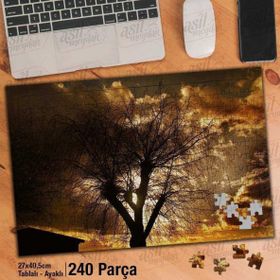 Asil Hobi Saçaklı Ağaç-Gün Batımı-Gökyüzü Yapboz-Ayak Destekli Çerçeveli 240 Parça Puzzle