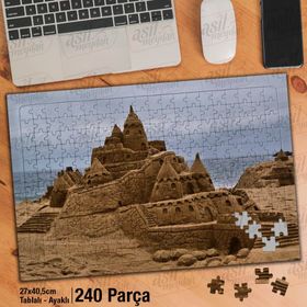 Asil Hobi Sahil-Deniz-Kumdan Şato-Kum Ev Yapboz-Ayak Destekli Çerçeveli 240 Parça Puzzle