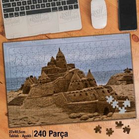 Asil Hobi Sahil-Deniz-Kumdan Şato-Kum Ev Yapboz-Ayak Destekli Çerçeveli 240 Parça Puzzle