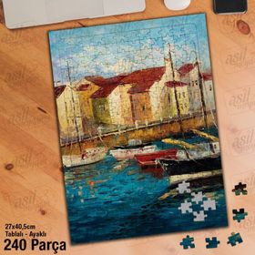 Asil Hobi Sahil-Deniz-Liman-Tekne Yapboz-Ayak Destekli Çerçeveli 240 Parça Puzzle