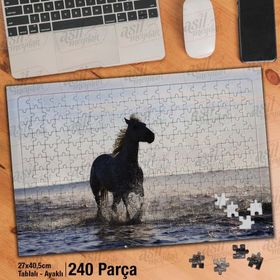 Asil Hobi Sahilde Koşan At-Doğa-Manzara-Hayvan Yapboz-Ayak Destekli Çerçeveli 240 Parça Puzzle