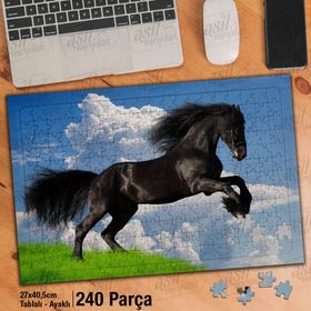 Asil Hobi Şahlanan Siyah At-Doğa-Hayvan Yapboz-Ayak Destekli Çerçeveli 240 Parça Puzzle