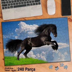 Asil Hobi Şahlanan Siyah At-Doğa-Hayvan Yapboz-Ayak Destekli Çerçeveli 240 Parça Puzzle