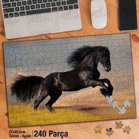 Asil Hobi Şahlanan Siyah At-Doğa-Hayvan Yapboz-Ayak Destekli Çerçeveli 240 Parça Puzzle