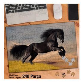 Asil Hobi Şahlanan Siyah At-Doğa-Hayvan Yapboz-Ayak Destekli Çerçeveli 240 Parça Puzzle