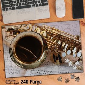 Asil Hobi Saksafon-Notolar-Müzik Aleti-Sanat Yapboz-Ayak Destekli Çerçeveli 240 Parça Puzzle