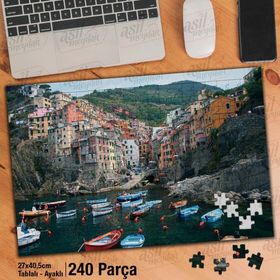 Asil Hobi Sandal-Kayık-Deniz-Evler-Dağlar Yapboz-Ayak Destekli Çerçeveli 240 Parça Puzzle