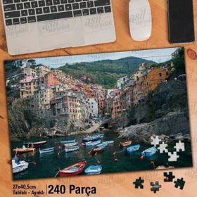 Asil Hobi Sandal-Kayık-Deniz-Evler-Dağlar Yapboz-Ayak Destekli Çerçeveli 240 Parça Puzzle