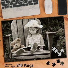 Asil Hobi Sandelye-Oyuncak Ayı-Kitap Okuyan Kız Yapboz-Ayak Destekli Çerçeveli 240 Parça Puzzle