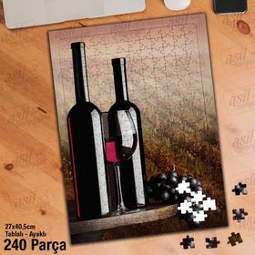 Asil Hobi Şarap Şişeleri-Üzüm-Tarla Yapboz-Ayak Destekli Çerçeveli 240 Parça Puzzle