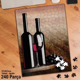 Asil Hobi Şarap Şişeleri-Üzüm-Tarla Yapboz-Ayak Destekli Çerçeveli 240 Parça Puzzle