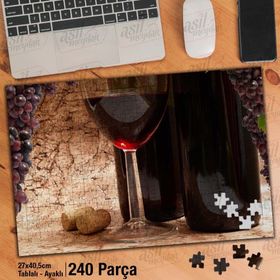 Asil Hobi Şarap Şişesi Ve Kadeh Bardağı Yapboz-Ayak Destekli Çerçeveli 240 Parça Puzzle