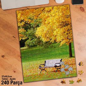 Asil Hobi Sararmış Yapraklar-Bank-Sonbahar Yapboz-Ayak Destekli Çerçeveli 240 Parça Puzzle