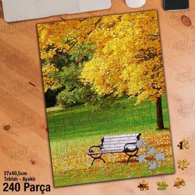 Asil Hobi Sararmış Yapraklar-Bank-Sonbahar Yapboz-Ayak Destekli Çerçeveli 240 Parça Puzzle
