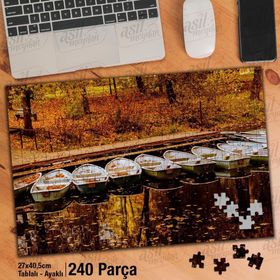 Asil Hobi Sararmış Yapraklar-Kayık-Göl Kenarı Yapboz-Ayak Destekli Çerçeveli 240 Parça Puzzle
