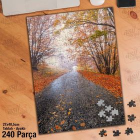 Asil Hobi Sararmış Yapraklar-Orman Yolu-Doğa Yapboz-Ayak Destekli Çerçeveli 240 Parça Puzzle