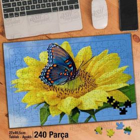 Asil Hobi Sarı Ayçiçeği-Kelebek-Doğa-Tabiat Yapboz-Ayak Destekli Çerçeveli 240 Parça Puzzle