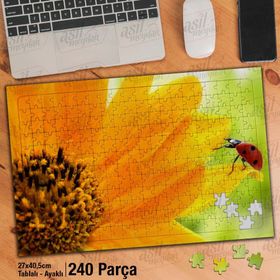 Asil Hobi Sarı Çiçek-Uğur Böceği-Bitki-Hayvan Yapboz-Ayak Destekli Çerçeveli 240 Parça Puzzle
