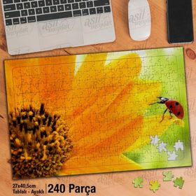 Asil Hobi Sarı Çiçek-Uğur Böceği-Bitki-Hayvan Yapboz-Ayak Destekli Çerçeveli 240 Parça Puzzle