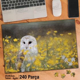 Asil Hobi Sarı Çiçekler-Baykuş-Yırtıcı Hayvan Yapboz-Ayak Destekli Çerçeveli 240 Parça Puzzle