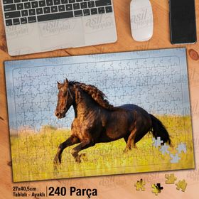 Asil Hobi Sarı Çimenlerde Koşan Kahverengi At Hayvan Yapboz-Ayak Destekli Çerçeveli 240 Parça Puzzle