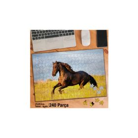 Asil Hobi Sarı Çimenlerde Koşan Kahverengi At Hayvan Yapboz-Ayak Destekli Çerçeveli 240 Parça Puzzle