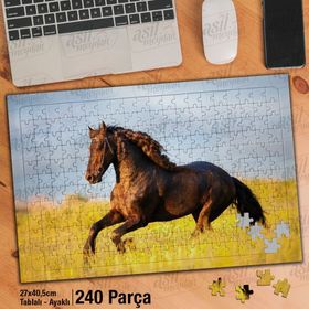 Asil Hobi Sarı Çimenlerde Koşan Kahverengi At Hayvan Yapboz-Ayak Destekli Çerçeveli 240 Parça Puzzle