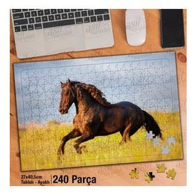 Asil Hobi Sarı Çimenlerde Koşan Kahverengi At Hayvan Yapboz-Ayak Destekli Çerçeveli 240 Parça Puzzle
