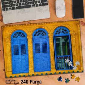 Asil Hobi Sarı Duvar-Mavi Kapı-Mimari Yapboz-Ayak Destekli Çerçeveli 240 Parça Puzzle