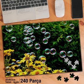 Asil Hobi Sarı Hoş Çiçekler-Yeşil Yapraklar-Balon Yapboz-Ayak Destekli Çerçeveli 240 Parça Puzzle