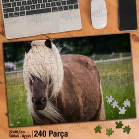 Asil Hobi Sarı-Kahverengi At-Çiftlik-Hayvan Yapboz-Ayak Destekli Çerçeveli 240 Parça Puzzle