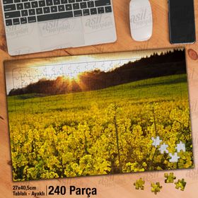 Asil Hobi Sarı Kır Çiçekleri-Gün Batımı-Doğa Yapboz-Ayak Destekli Çerçeveli 240 Parça Puzzle