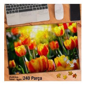 Asil Hobi Sarı-Kırmızı Laleler-Çiçekler-Peyzaj Yapboz-Ayak Destekli Çerçeveli 240 Parça Puzzle